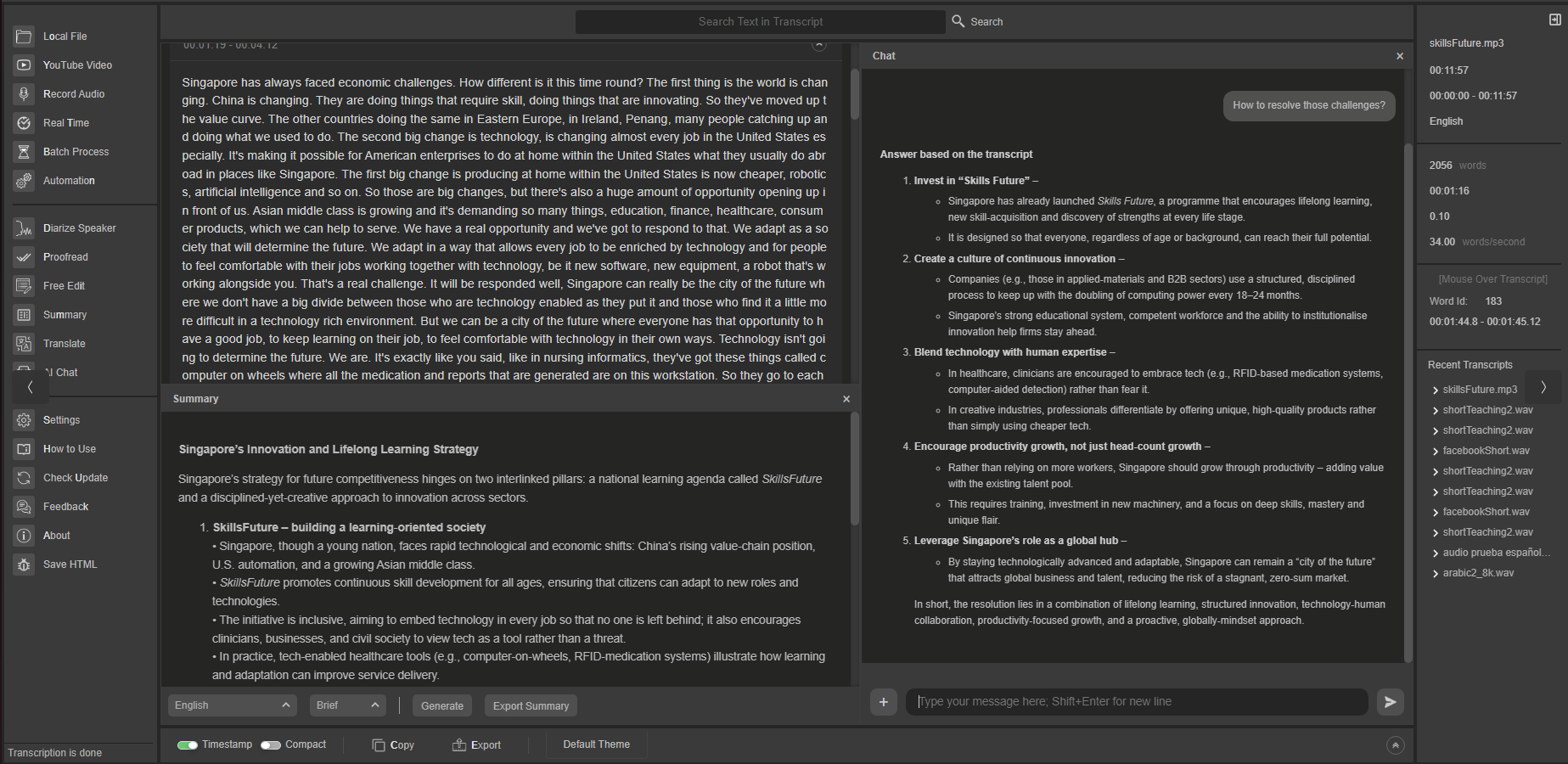 360Converter Offline Transcriber Interface